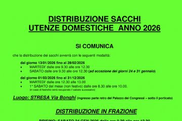 calendario distribuzione sacchi rifiuti indifferenziati - anno 2026